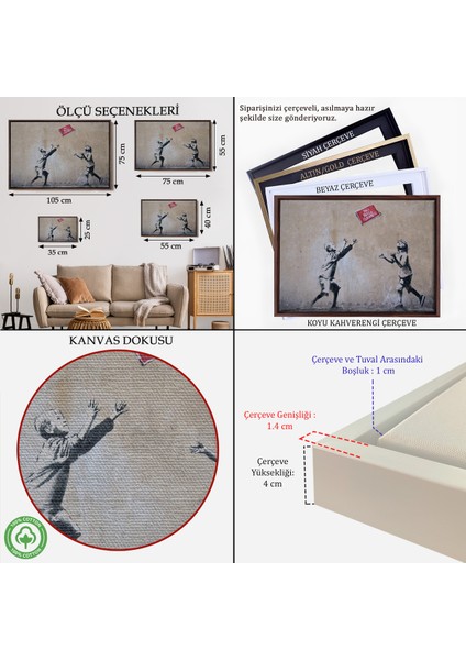 Çerçeveli Banksy Stencil'in Top Oyunları Yok Isimli Eseri Kanvas TABLO-5006 indirimleri