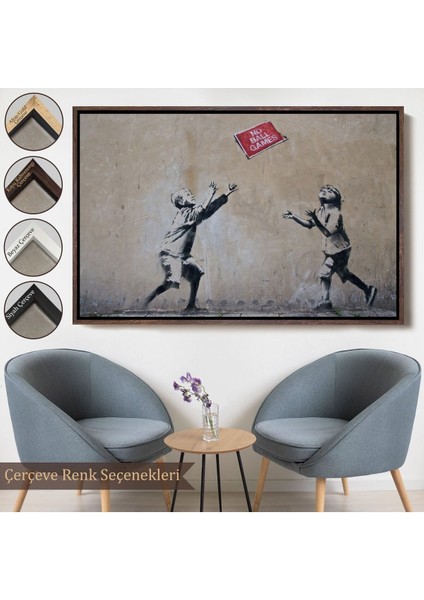 Çerçeveli Banksy Stencil'in Top Oyunları Yok Isimli Eseri Kanvas TABLO-5006