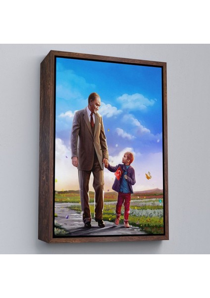 Çerçeveli Atatürk ve Çocuk El Ele Kanvas TABLO-150 fiyatları