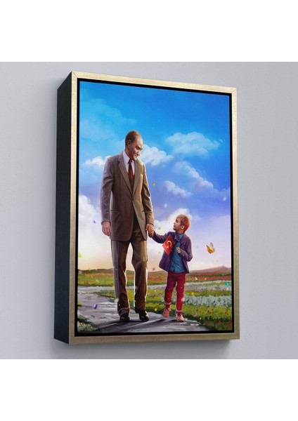 Çerçeveli Atatürk ve Çocuk El Ele Kanvas TABLO-150 modelleri
