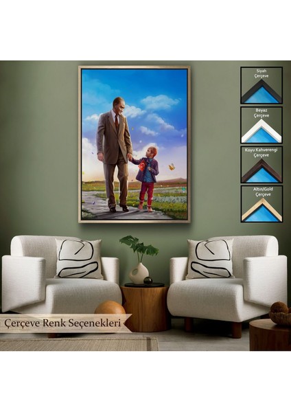 Çerçeveli Atatürk ve Çocuk El Ele Kanvas TABLO-150