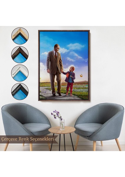 Çerçeveli Atatürk ve Çocuk El Ele Kanvas TABLO-150