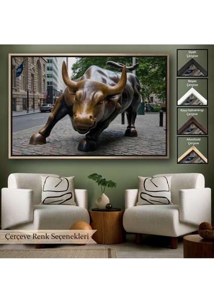 Çerçeveli New York Boğa Heykeli Kanvas Tablo / Charging BULL-5160
