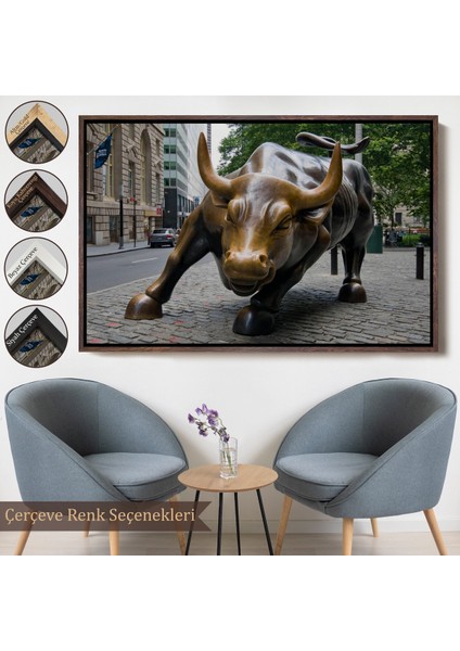 Çerçeveli New York Boğa Heykeli Kanvas Tablo / Charging BULL-5160