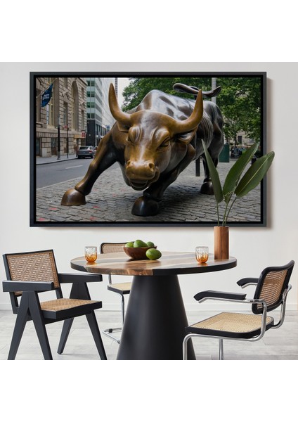 Çerçeveli New York Boğa Heykeli Kanvas Tablo / Charging BULL-5160