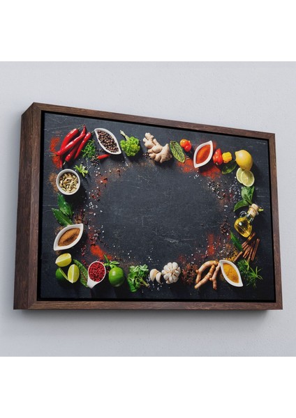 Çerçeveli Mutfak Masasındaki Baharatlar Dekoratif Kanvas Duvar TABLOSU-3727 fiyatları