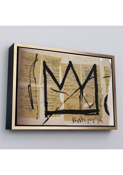 Çerçeveli Jean Michel Basquiat Notlar ve Taç Eseri Kanvas TABLO-5001