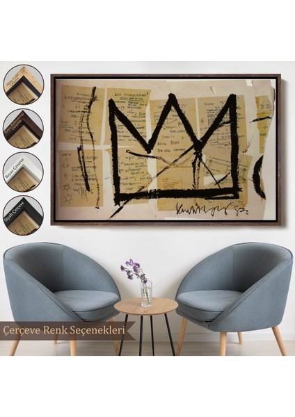 Çerçeveli Jean Michel Basquiat Notlar ve Taç Eseri Kanvas TABLO-5001