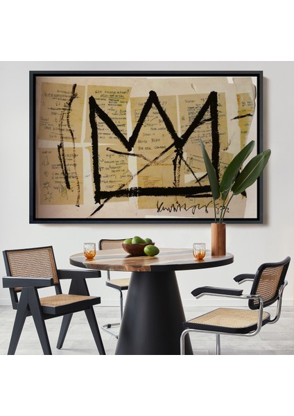 Çerçeveli Jean Michel Basquiat Notlar ve Taç Eseri Kanvas TABLO-5001