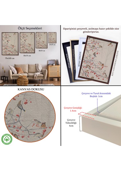 Çerçeveli Kuşburnu Ağacındaki Kuşlar TABLOSU-8042 indirimleri