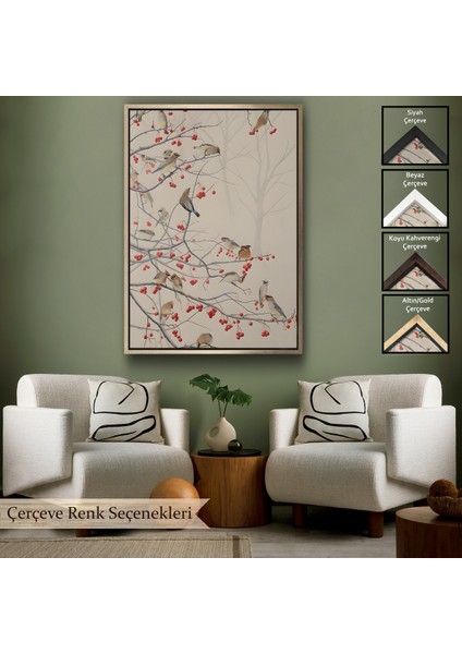 Çerçeveli Kuşburnu Ağacındaki Kuşlar TABLOSU-8042