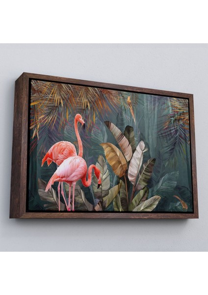 Çerçeveli Pembe Filamingolar Yağlıboya Görünüm Dekoratif Tablo -3700