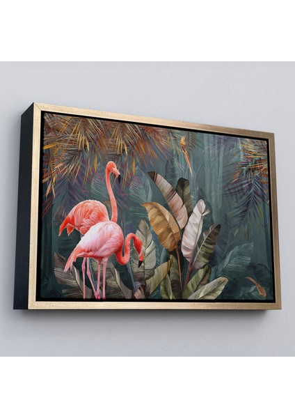 Çerçeveli Pembe Filamingolar Yağlıboya Görünüm Dekoratif Tablo -3700 fiyatları
