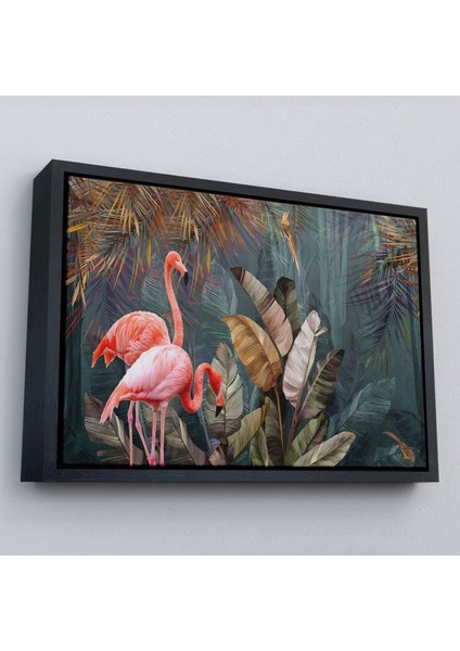 Çerçeveli Pembe Filamingolar Yağlıboya Görünüm Dekoratif Tablo -3700 modelleri