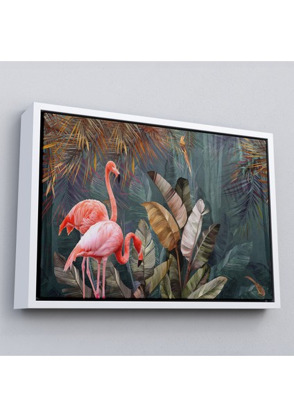Çerçeveli Pembe Filamingolar Yağlıboya Görünüm Dekoratif Tablo -3700 fırsatları