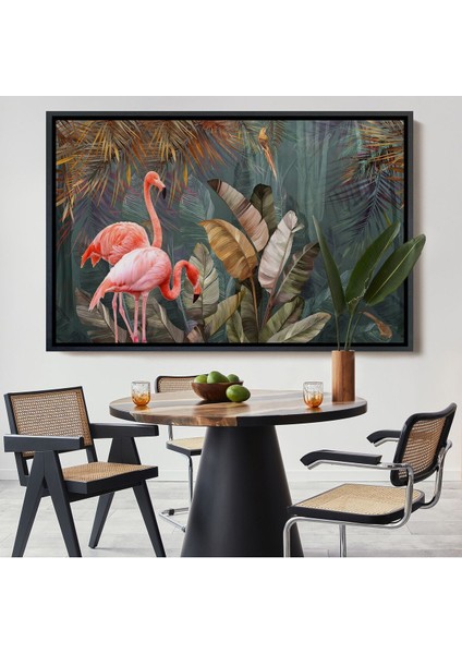 Çerçeveli Pembe Filamingolar Yağlıboya Görünüm Dekoratif Tablo -3700