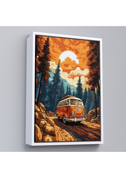 Çerçeveli Retro Volkswagen Minibüs ve Manzara TABLOSU-7811