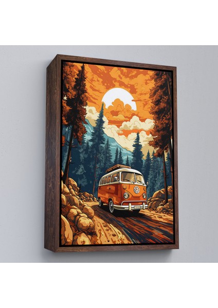 Çerçeveli Retro Volkswagen Minibüs ve Manzara TABLOSU-7811 fiyatları