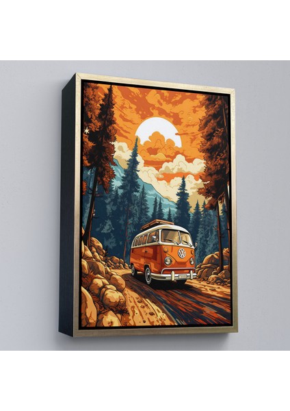 Çerçeveli Retro Volkswagen Minibüs ve Manzara TABLOSU-7811 modelleri