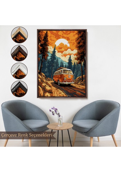 Çerçeveli Retro Volkswagen Minibüs ve Manzara TABLOSU-7811