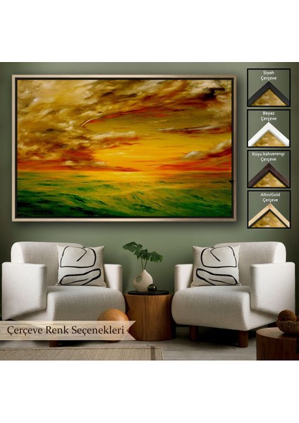 Çerçeveli Deniz Manzarası Yağlıboya Görünüm Dekoratif Kanvas Duvar TABLOSU-3762