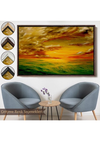 Çerçeveli Deniz Manzarası Yağlıboya Görünüm Dekoratif Kanvas Duvar TABLOSU-3762