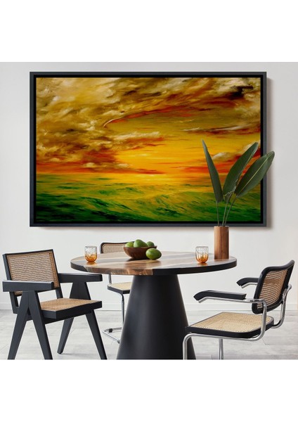 Çerçeveli Deniz Manzarası Yağlıboya Görünüm Dekoratif Kanvas Duvar TABLOSU-3762
