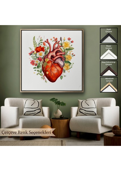 Çerçeveli Çiçeklerle Çevrili Kalp Tablosu - Doktor HEDIYESI-8326