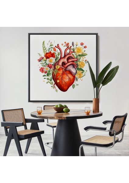 Çerçeveli Çiçeklerle Çevrili Kalp Tablosu - Doktor HEDIYESI-8326