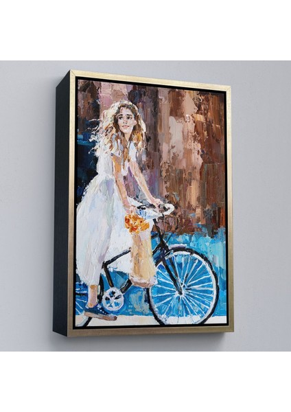 Çerçeveli Bisiklete Binen Beyaz Elbiseli Kız Duvar TABLOSU-6007 fiyatları