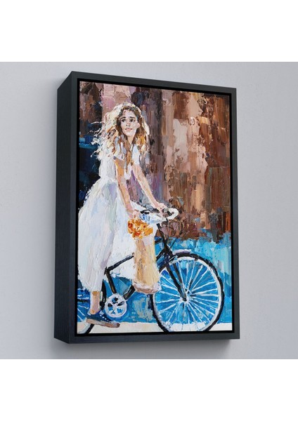 Çerçeveli Bisiklete Binen Beyaz Elbiseli Kız Duvar TABLOSU-6007 modelleri