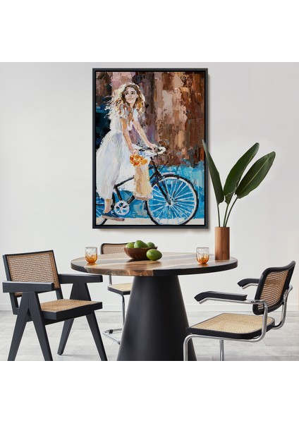 Çerçeveli Bisiklete Binen Beyaz Elbiseli Kız Duvar TABLOSU-6007