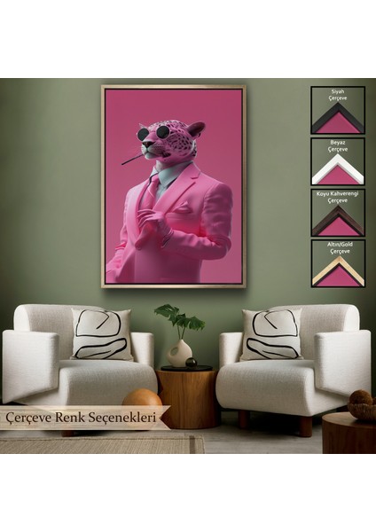 Çerçeveli Içen Pembe Leopar TABLO-7859