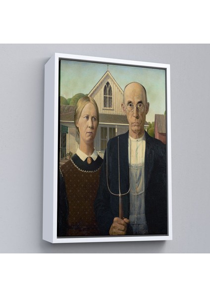 Çerçeveli Grant Wood - Soyal Gerçeklik I American Gotik Tablosu - Social REALISM-8059 fırsatları