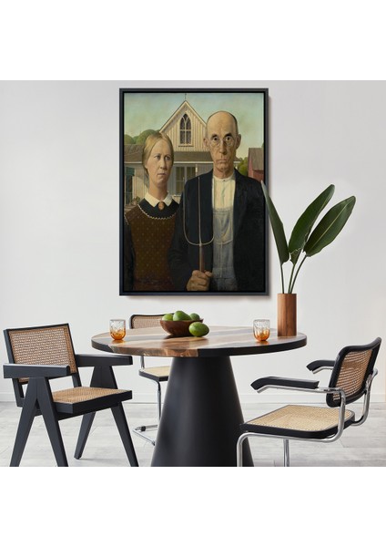 Çerçeveli Grant Wood - Soyal Gerçeklik I American Gotik Tablosu - Social REALISM-8059