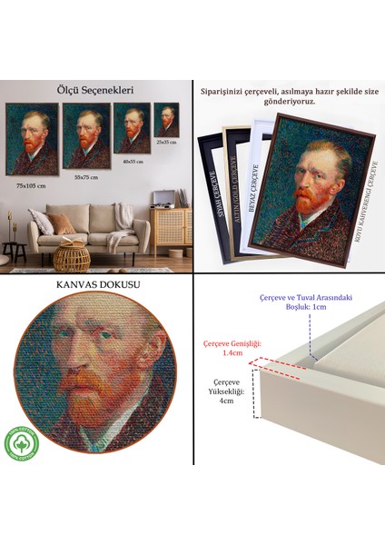 Çerçeveli Vincent Van Gogh - Otoportre TABLO-7453 indirimleri