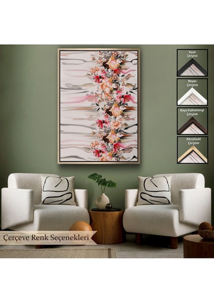 Çerçeveli Renkli Çiçek Desenli Dekoratif Duvar TABLOSU-6282