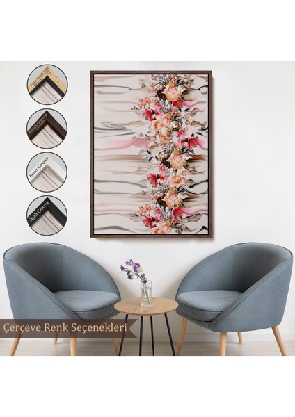 Çerçeveli Renkli Çiçek Desenli Dekoratif Duvar TABLOSU-6282