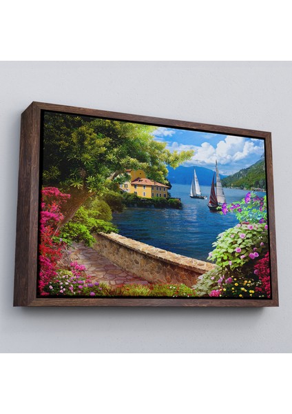 Çerçeveli Denize Açılan Çiçekli Yol Duvar TABLOSU-3606