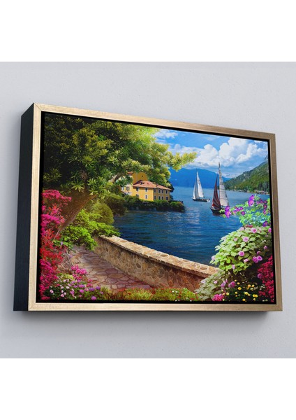 Çerçeveli Denize Açılan Çiçekli Yol Duvar TABLOSU-3606 fiyatları