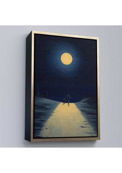 Çerçeveli Ay Işığına Yürüyen Kedi ve Dostu TABLO-7504 fiyatları