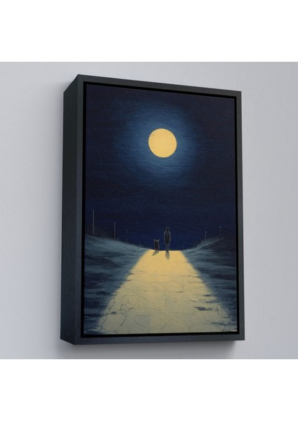 Çerçeveli Ay Işığına Yürüyen Kedi ve Dostu TABLO-7504 modelleri