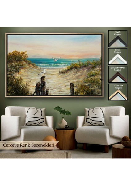 Çerçeveli Kumsaldan Okyanusa Bir Yol Yağlıboya Görünüm Dekoratif Kanvas Duvar TABLOSU-3665