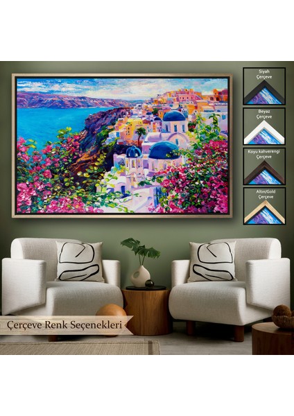 Çerçeveli Santorini Yunanistan Güzel Bir Kızın Kavramsal Soyut RESMI-3754