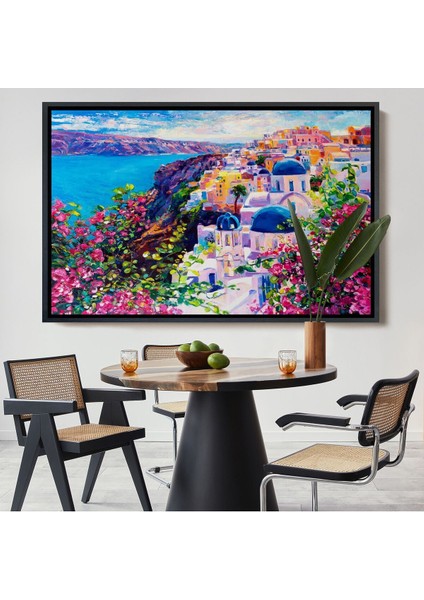 Çerçeveli Santorini Yunanistan Güzel Bir Kızın Kavramsal Soyut RESMI-3754