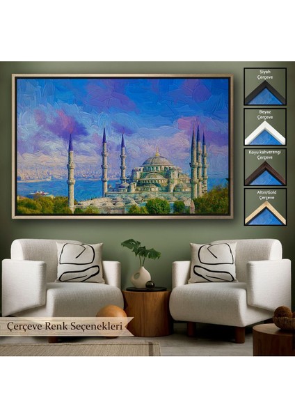 Çerçeveli Sultan Ahmet Camii Yağlıboya Görünüm Kanvas Duvar TABLOSU-3691