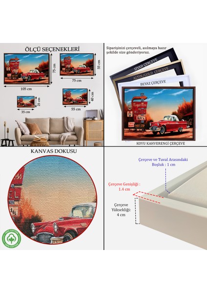 Çerçeveli Kırmızı Klasik Araba TABLOSU-6611 indirimleri