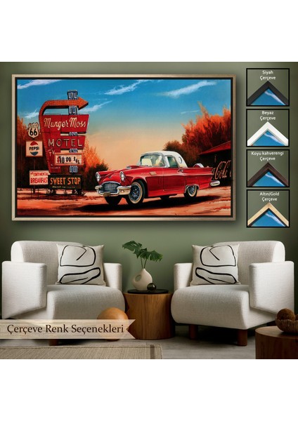 Çerçeveli Kırmızı Klasik Araba TABLOSU-6611