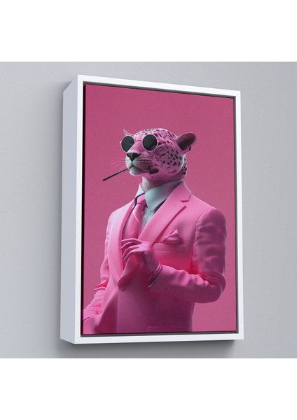 Çerçeveli Içen Pembe Leopar TABLO-7859