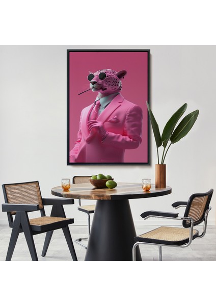 Çerçeveli Içen Pembe Leopar TABLO-7859